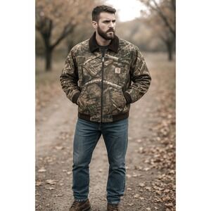 Carhartt Recycled/Upcycled Real Tree Camo Work Jacket Mens S Outdoor BrownGreen